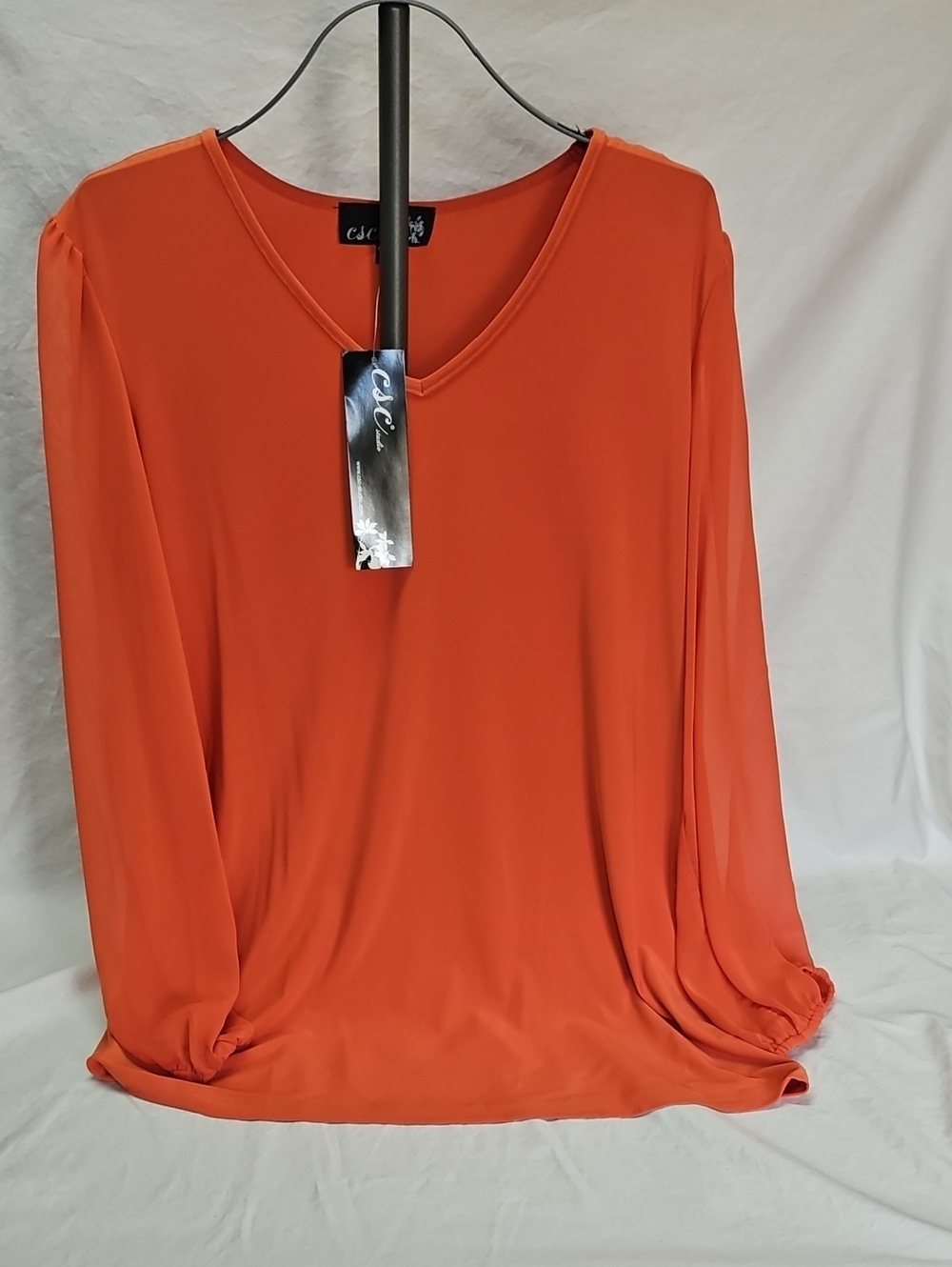 NWT CSC Studio Women's Orange V-Neck Long Sleeve Top